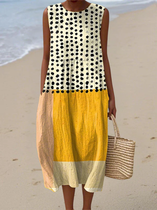 Leah - Polka Colorblock Midi Dress