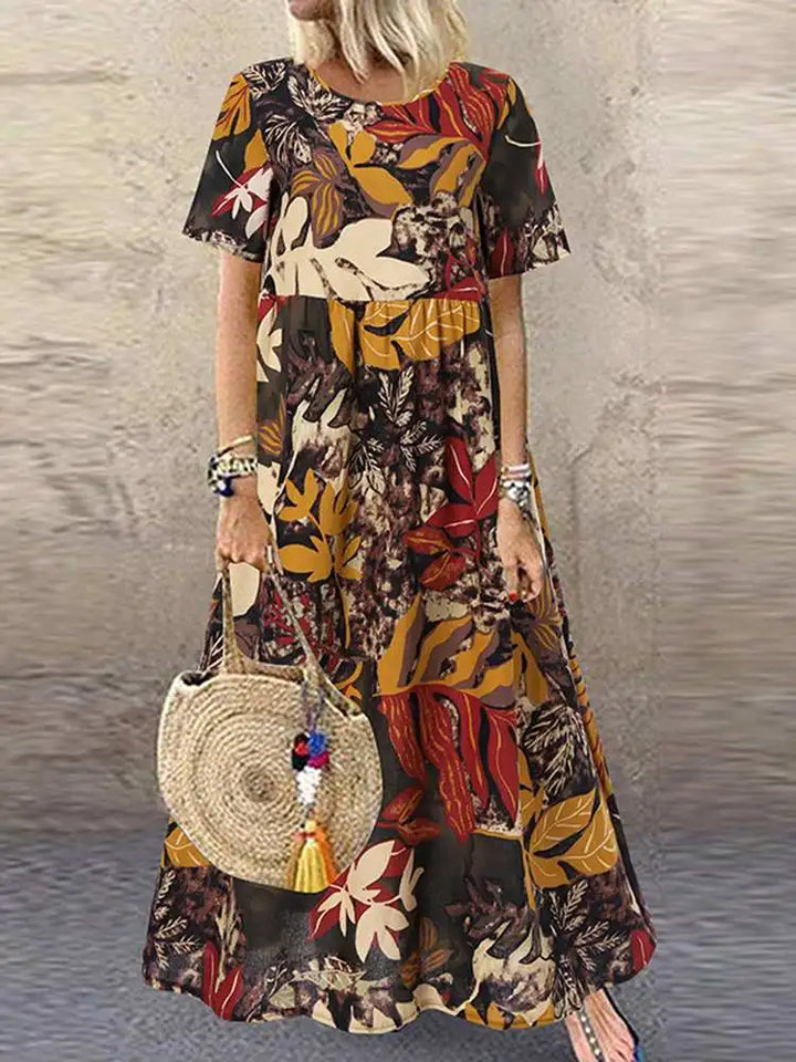 Virelle - Bold Botanical Print Flowing Midi Dress
