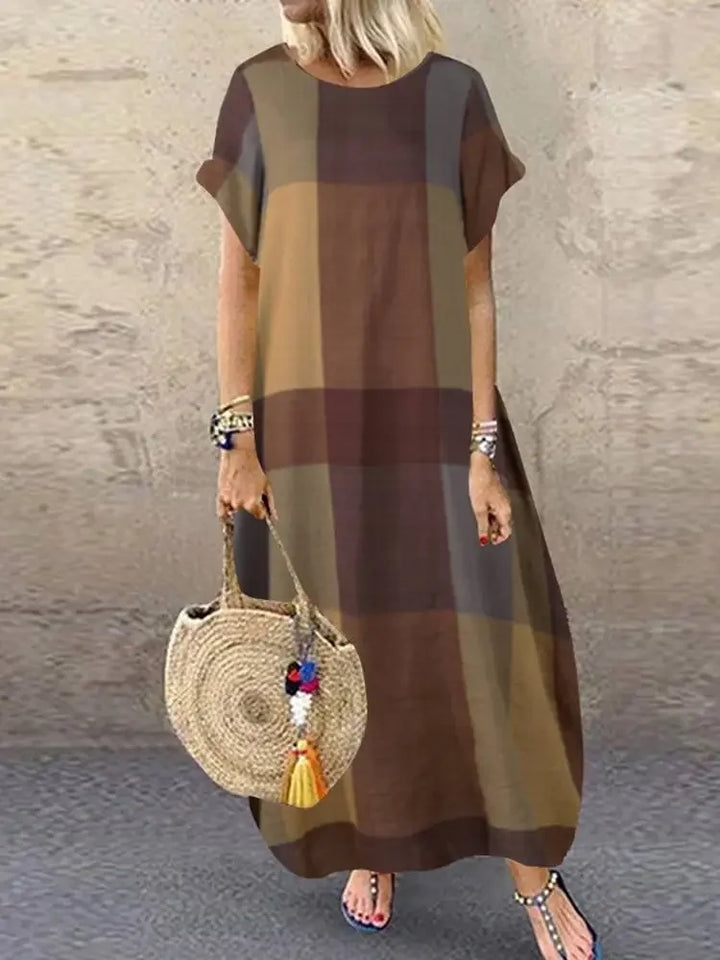 Noelle - Minimalist Block Pattern Flowing Maxi Dress