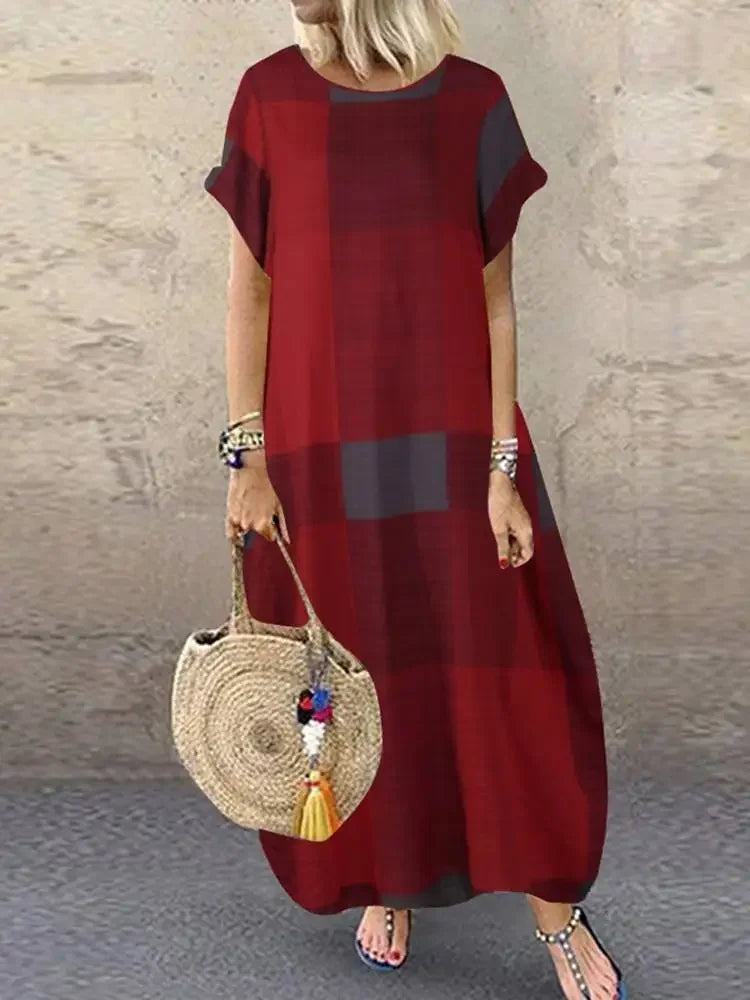 Noelle - Minimalist Block Pattern Flowing Maxi Dress