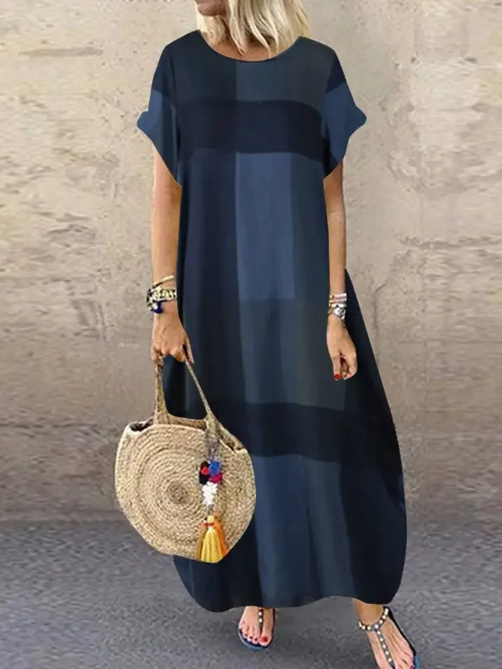 Noelle - Minimalist Block Pattern Flowing Maxi Dress